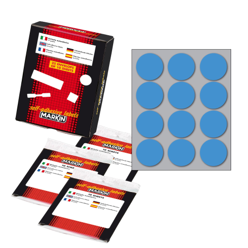 Etichetta adesiva blu tonda D34mm (10fogli x 12etichette Markin